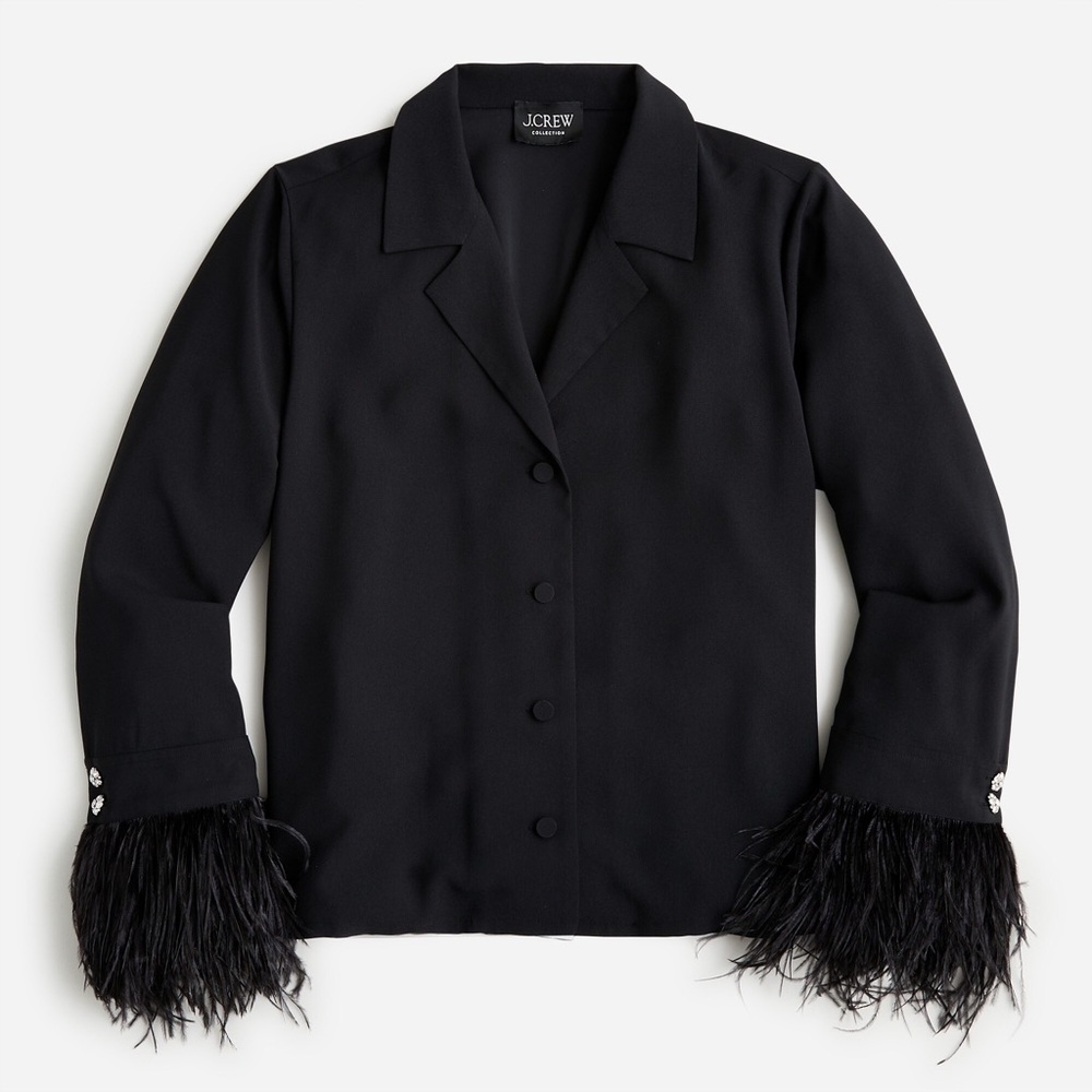 J. Crew Black Feather Cuff Shirt